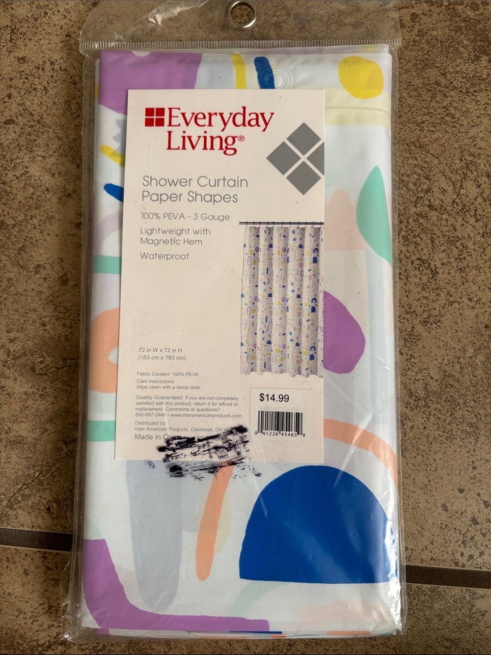 Everyday Living Peva Shower Curtain in “Paper Shapes”